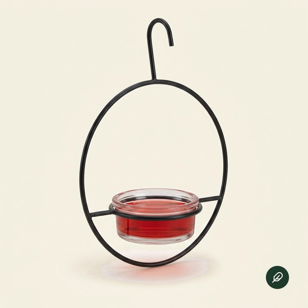 Ring hummingbird feeder with glass nectar dish